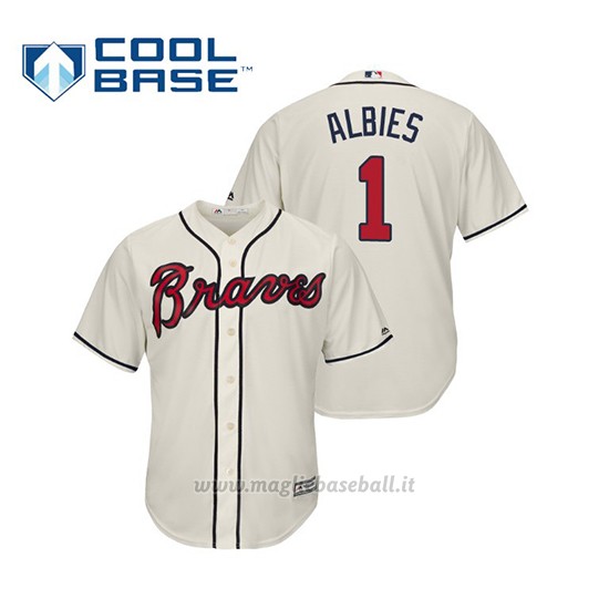 Maglia Baseball Uomo Atlanta Braves Ozzie Albies Cool Base Majestic Alternato 2019 Crema